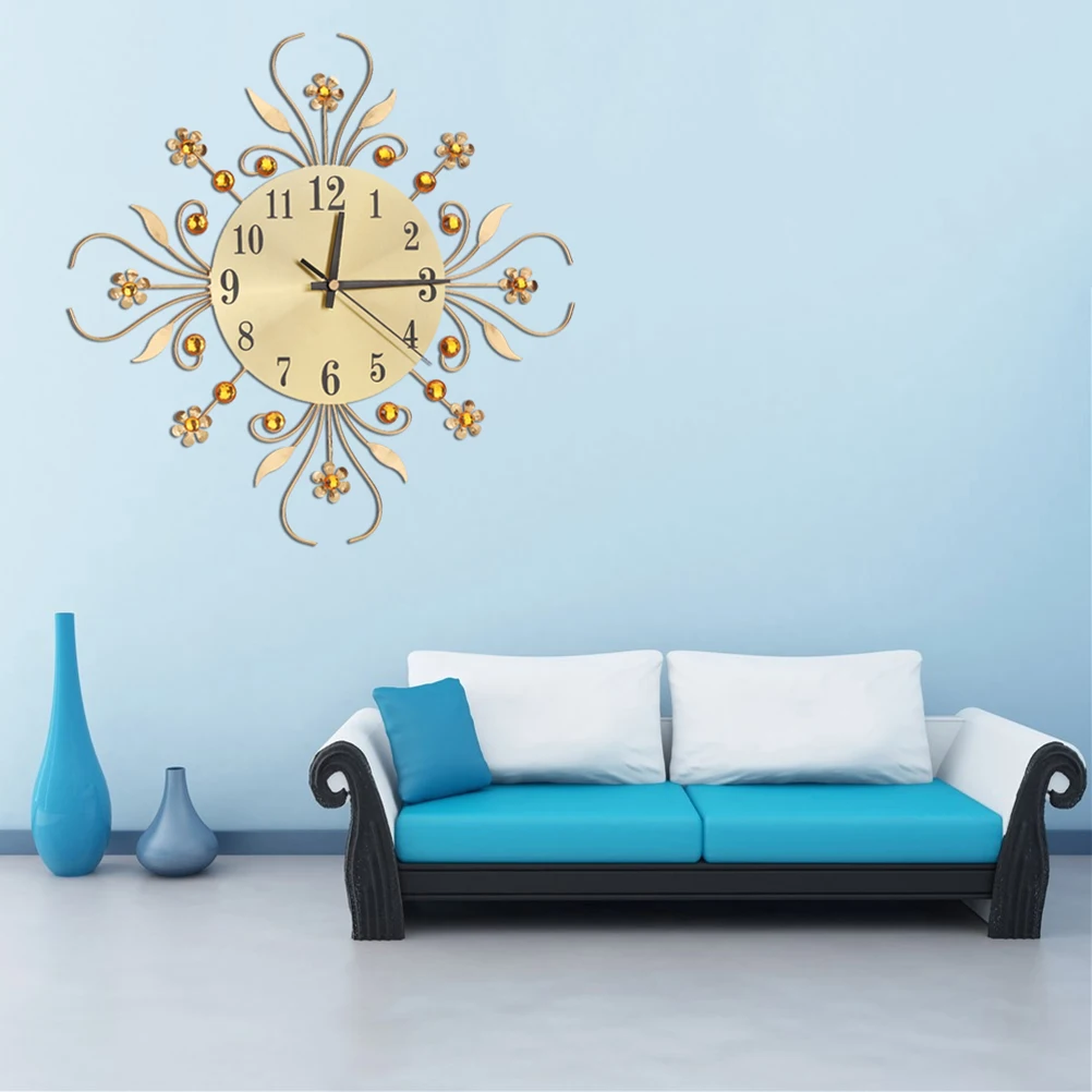 

Modern Metal Diamonds Flower Silent Wall Clock 3D Wall Art Office House Living Room Decoration (Gold)