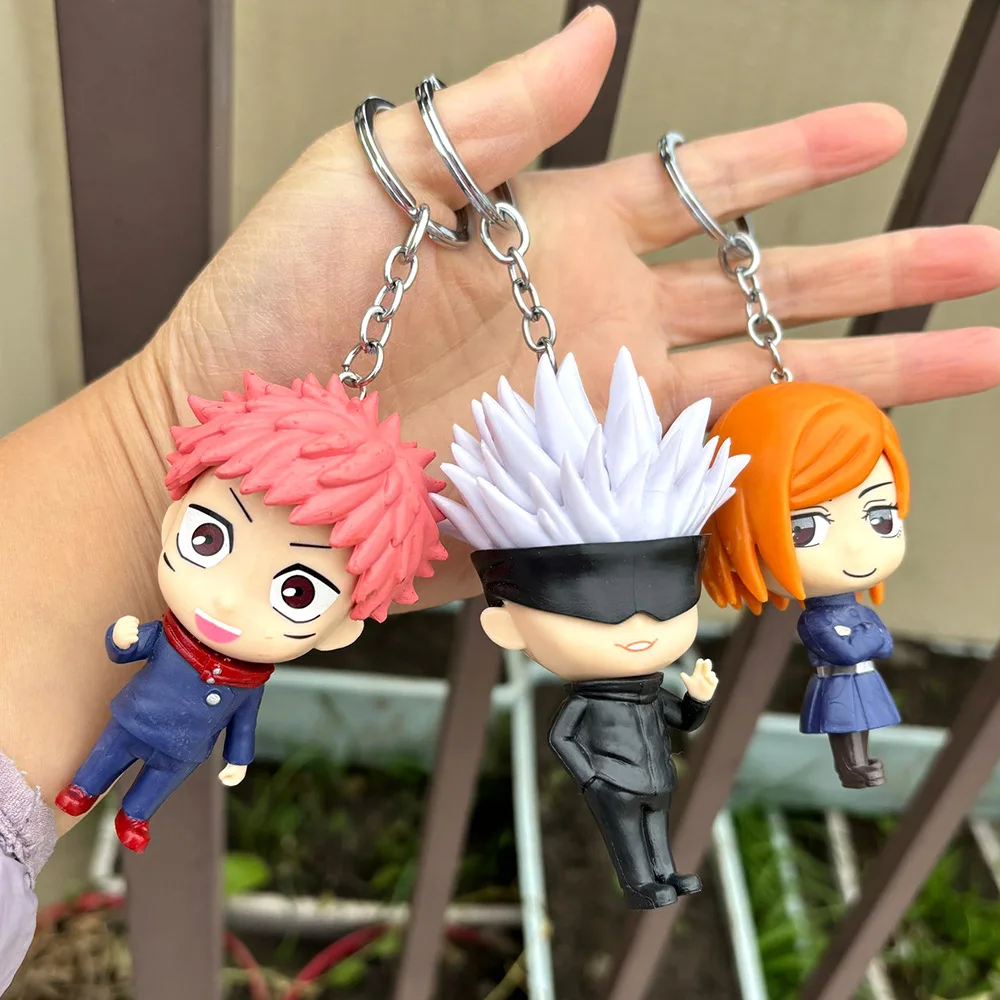 Jujutsu Kaisen Anime Figure Keychain Satoru Gojo Kugisaki Nobara Doll Bag Pendant Yuji PVC Collectible Car Keyring Decoration