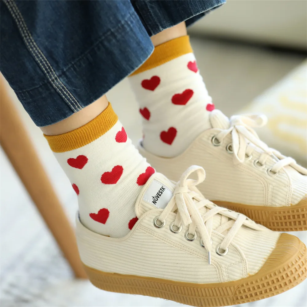 SP&CITY Korean Colorful Love Heart Cotton Sock Women's Love Jacquard Fashion Breathable Short Socks Soft Casual Sport Sock