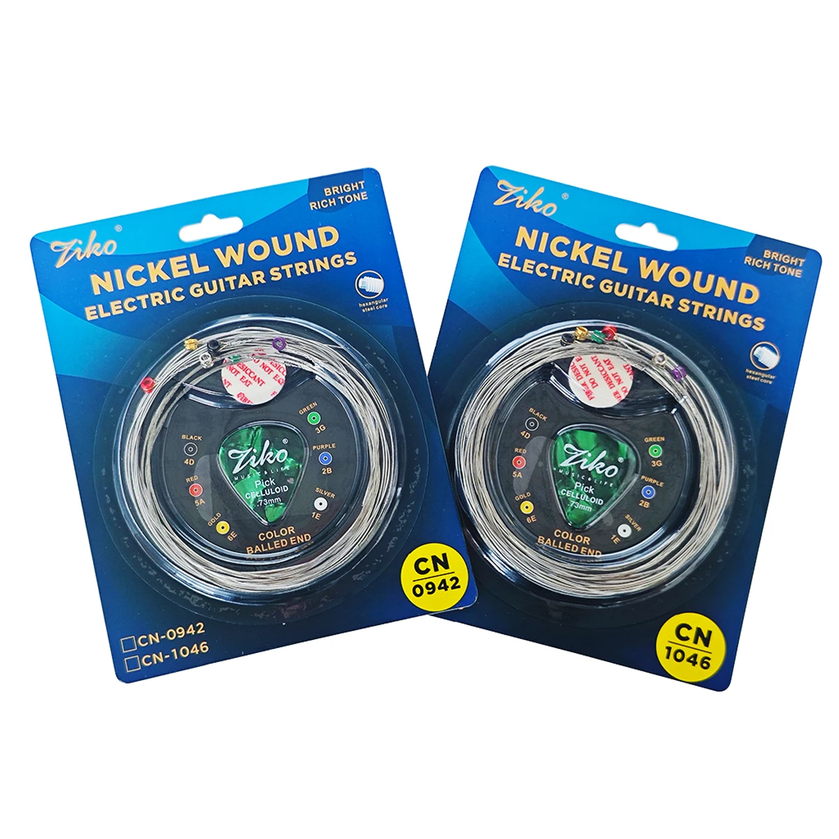 ZIKO 1Set CN-0942 & CN-1046 Electric Guitar Strings Set – 009-042 (26g) or 010-046 (29g), Nickel Wound, Color Ball End
