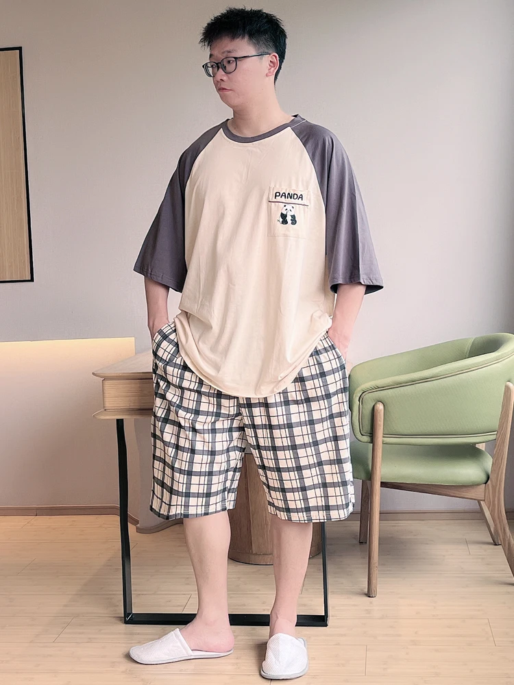 メンズ夏の綿パジャマ半袖ショーツホーム服セット薄い純綿漫画プリント快適なパジャマセット