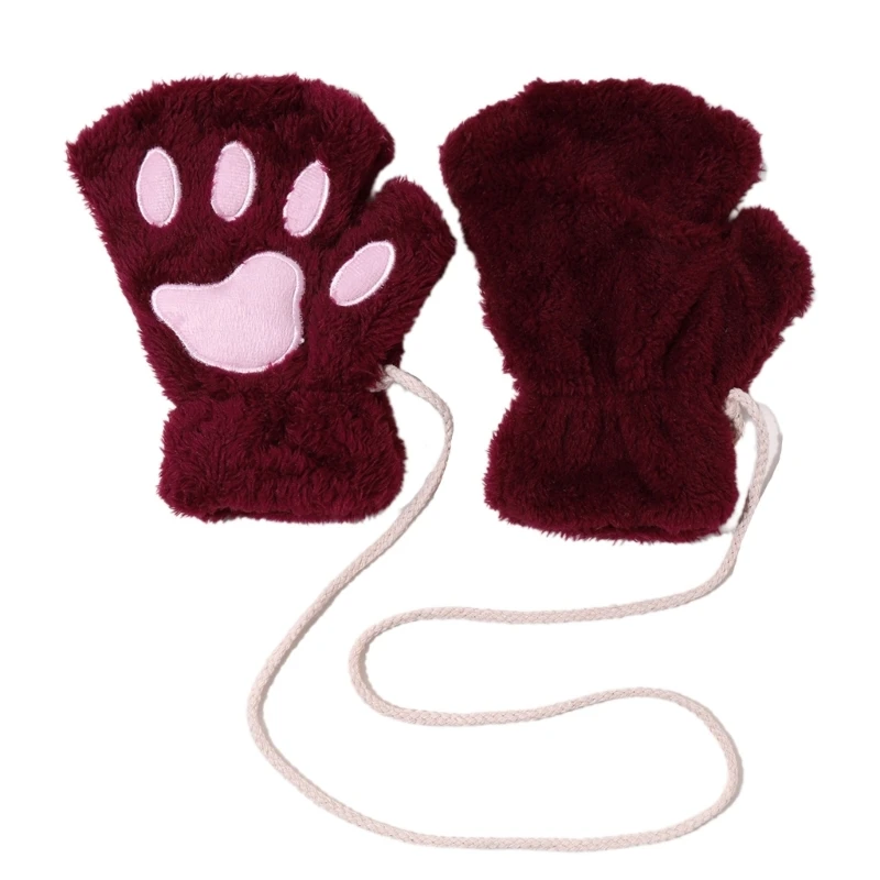 d'hiver doux pour enfants, mitaine en forme patte d'ours chat, demi-doigt, fournitures d'hiver, livraison directe