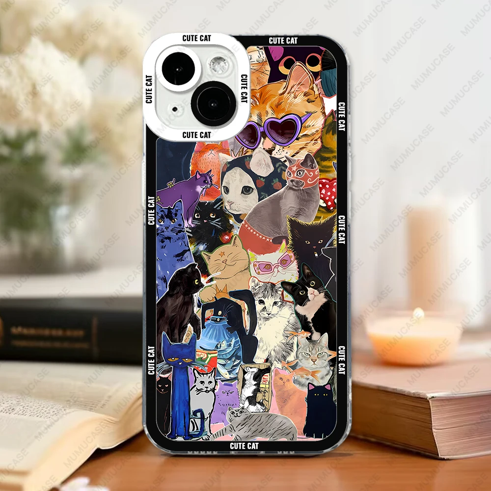 Cute and funny cat collage Phone Case For iPhone 16 15 14 13 Pro Max 12 Mini 11 XS X XR SE 7 8 Plus Soft Cover