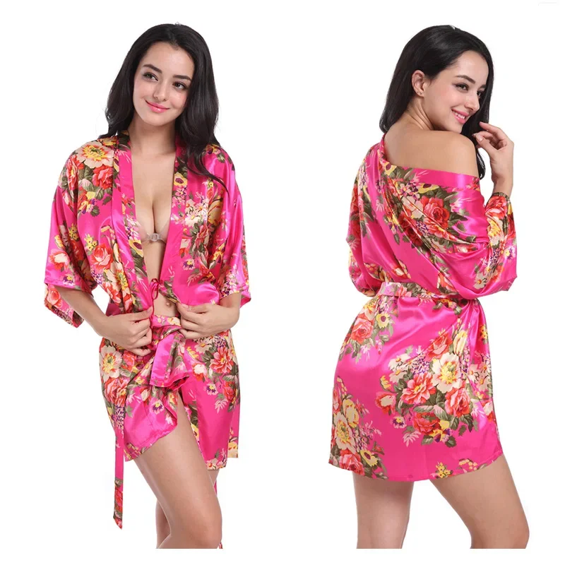 Mulher floral quimono robe cetim vestido de noiva vestido de dama de honra robes sleepwear