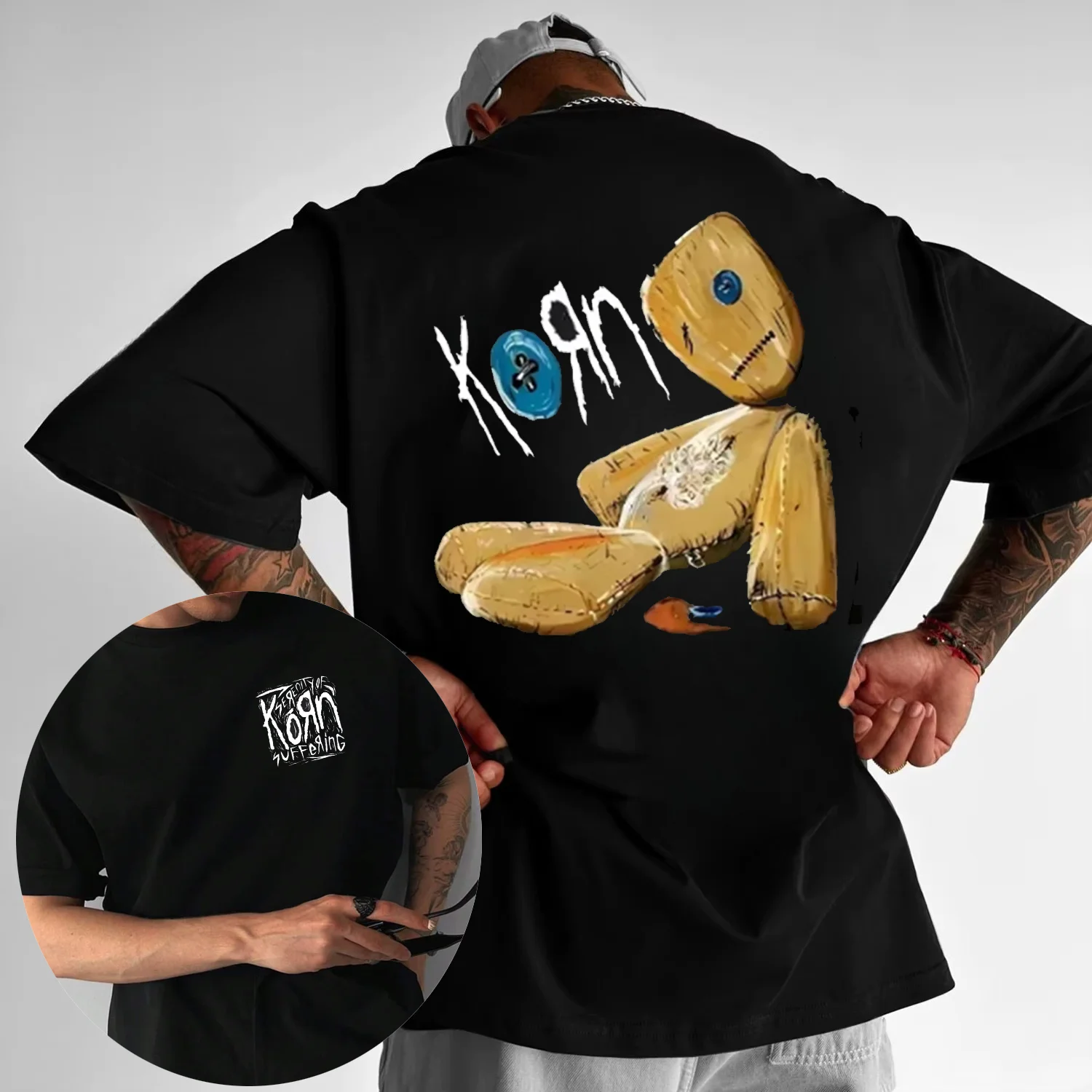 

25-26 Летняя футболка с принтом Korn Rock Band Korn WORLD TourMusic Футболка для мужчин и женщин Свободная уличная одежда с короткими рукавами в стиле хип-хоп Y2K