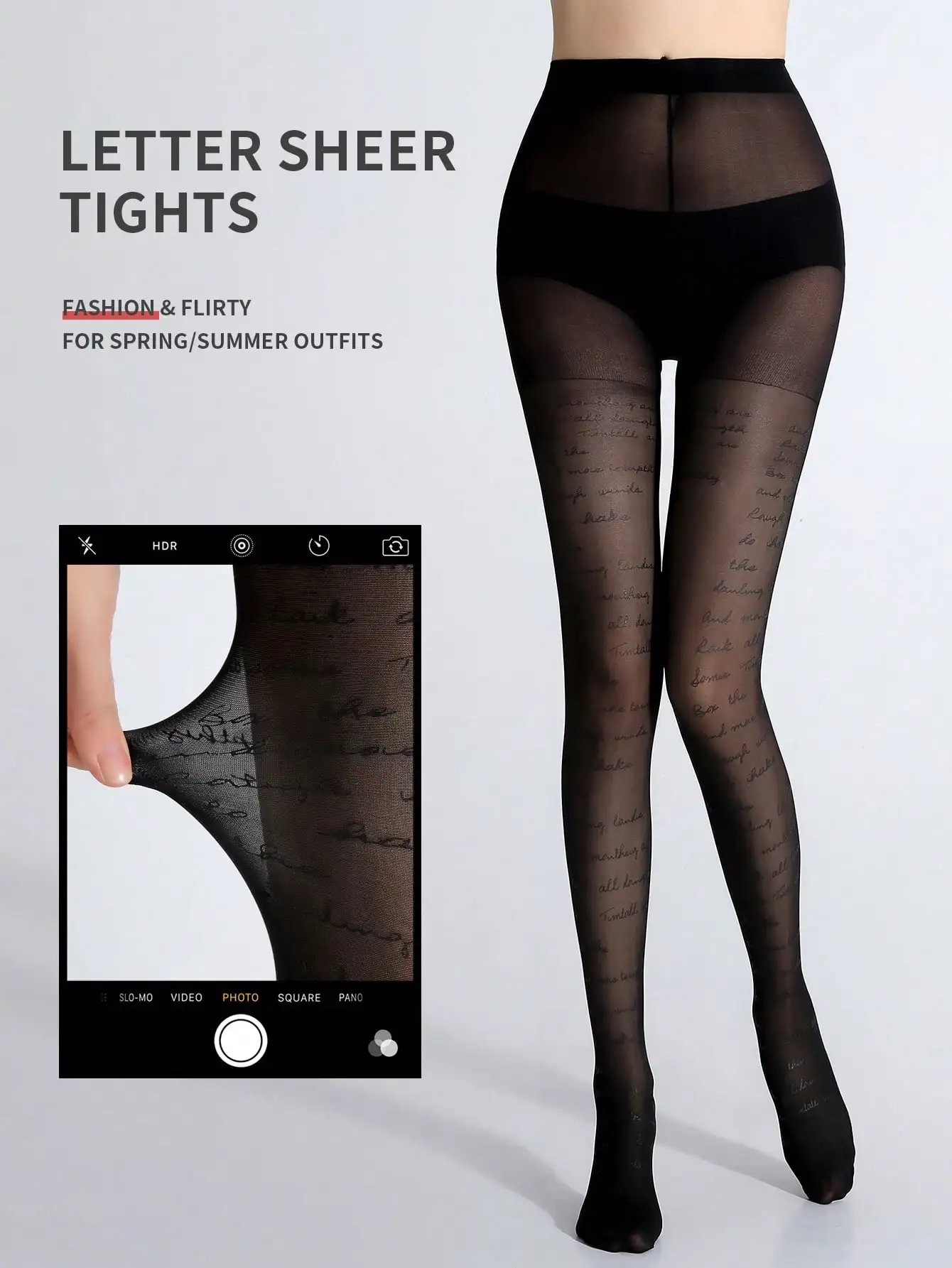 1 Paar Damen-Strumpfhosen mit schwarzem Schriftmuster, leicht, cool, durchscheinend, flirty, für den Sommer