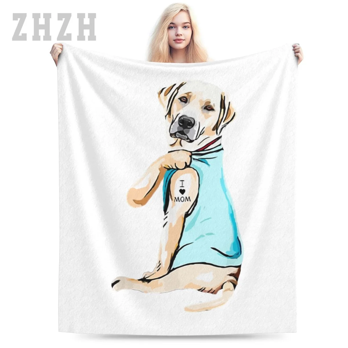 Blanket I Love Mom Funny Labrador Retriever Tattooed Flannel Multifunction Camping Sofa Cover Keep Warm