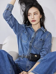 Denim Shirts for Women 2024 Autumn New Buttons Long-Sleeved Shirt Korean Style Loose Turn-down Collar Blouse