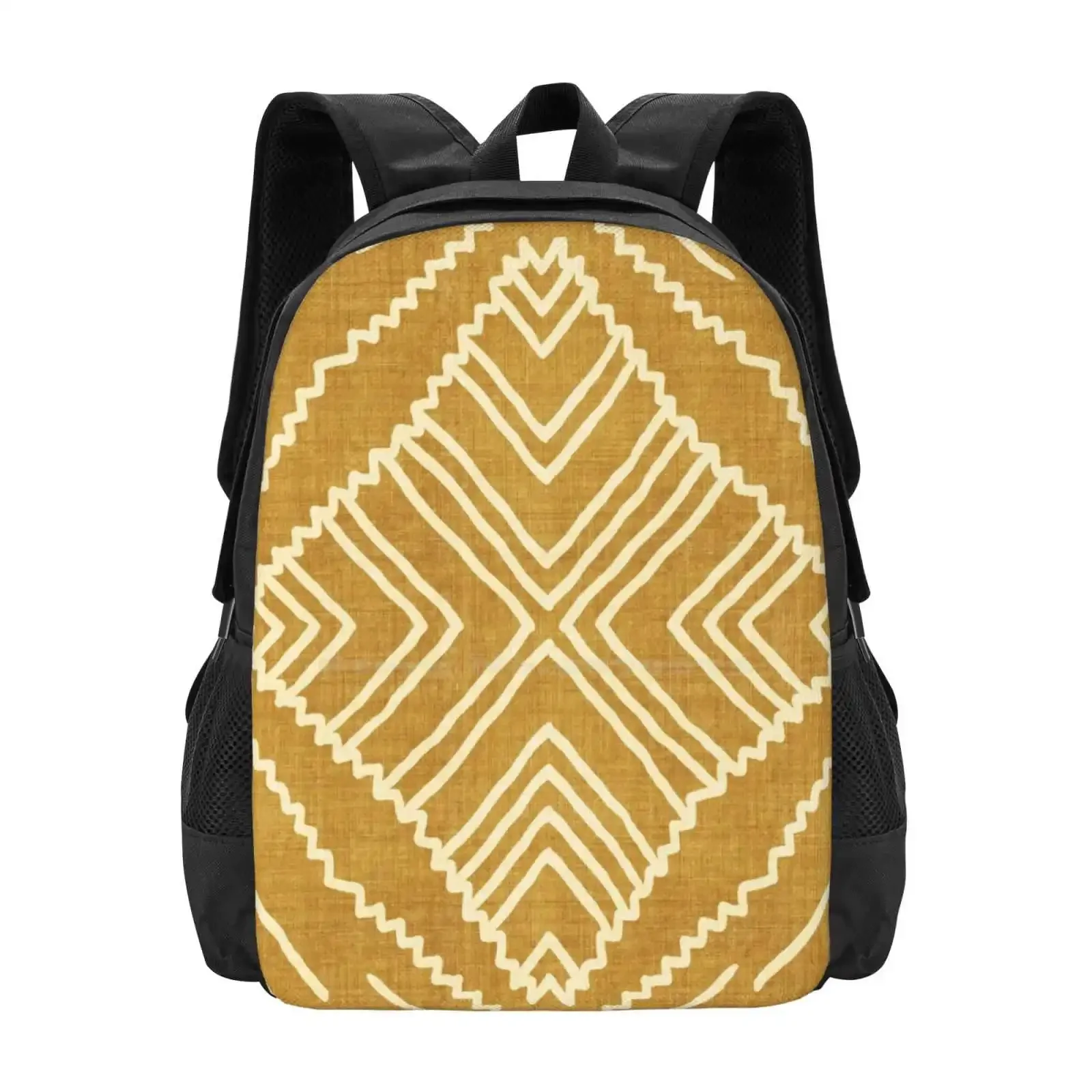 

Beni In Gold Large Capacity School Backpack Laptop Bags Yellow Golden Mustard Bohemian Circles Geometrics Eclectic Simple