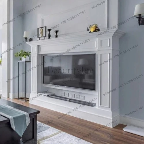 

solid wood fireplace TV cabinet simple small beautiful style living room video stand fireplace background wall decorative stand