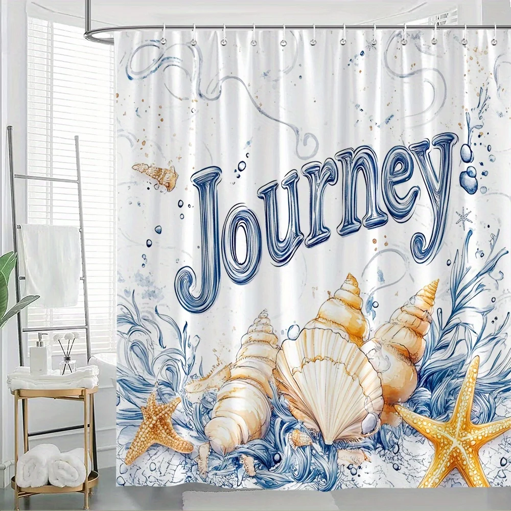

1 шт., занавеска для душа прибрежного путешествия, морская ракушка и морская звезда, морская тематическая декоративная занавеска для ванны с 2D принтом и 12 крючками, разделительная ванна