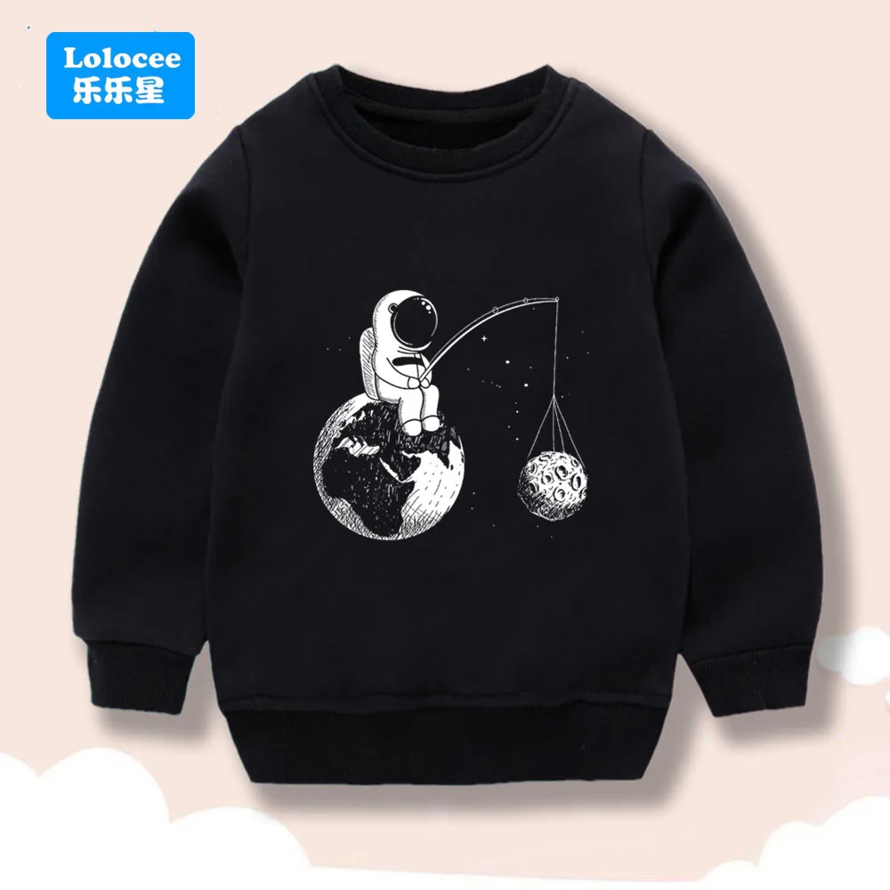 Jungen-Sweatshirt mit Rundhalsausschnitt, Astronauten-Angel-Mond-Print, langärmelig, Weltraum-Thema, lässiger Pullover