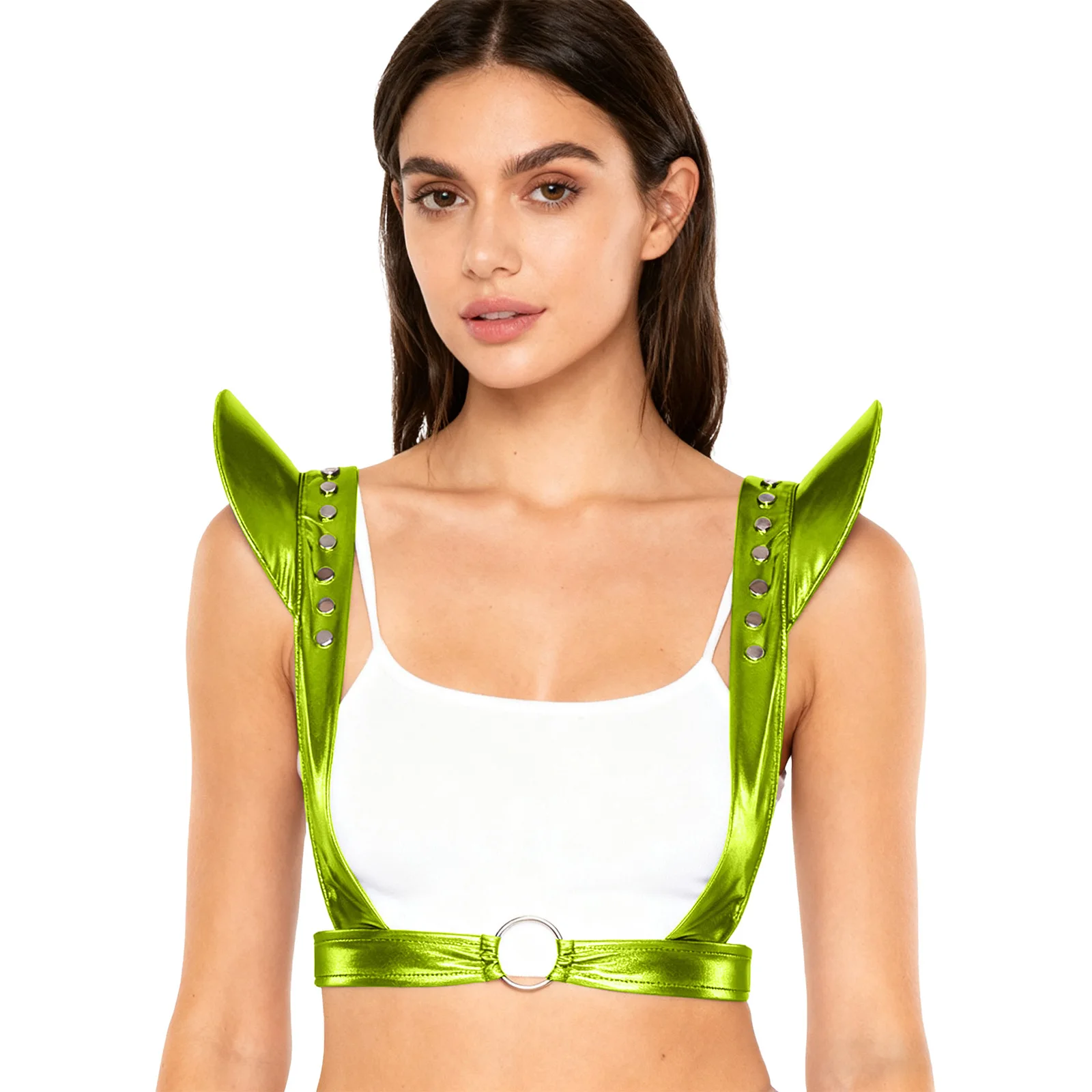 

Women Metallic Body Chest Harness Fly Sleeves with Flat Round Rivets Punk Body Belt Body Accessories for Club Raves Dance Straps