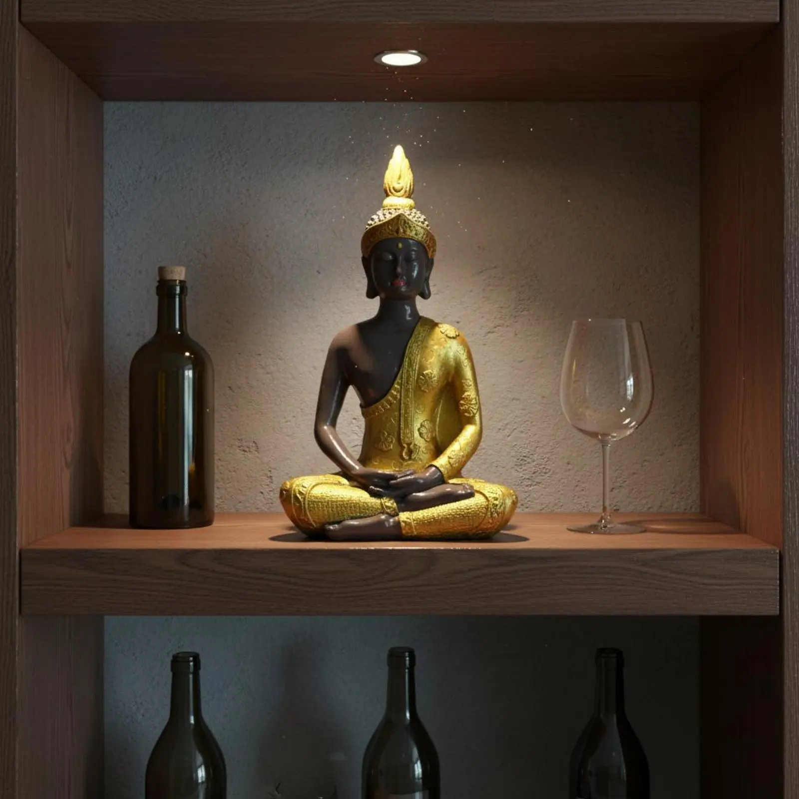 Figura de Buda tailandés con acabado dorado, estatua de Buda meditando, decoración para el hogar, decoración tranquila para practicantes de mindfulness