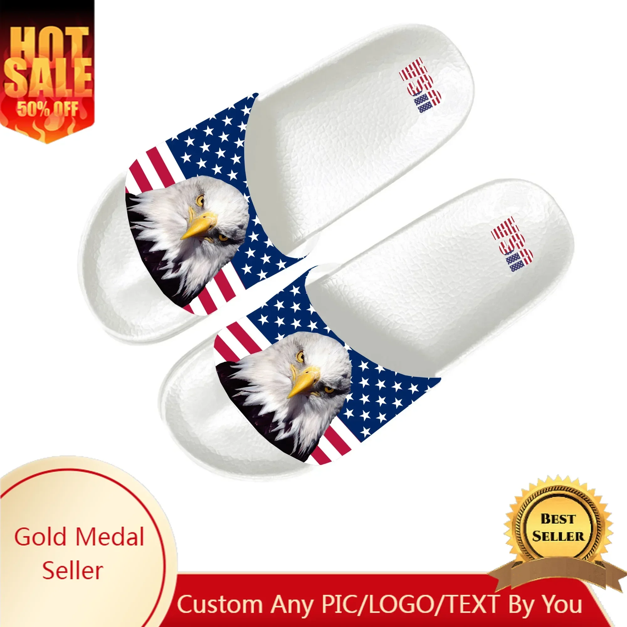 

USA Flag American Red Blue Slippers Home Water Shoes Men Women Teenagers Beach Pool Sandals Custom Made Summer Slipper
