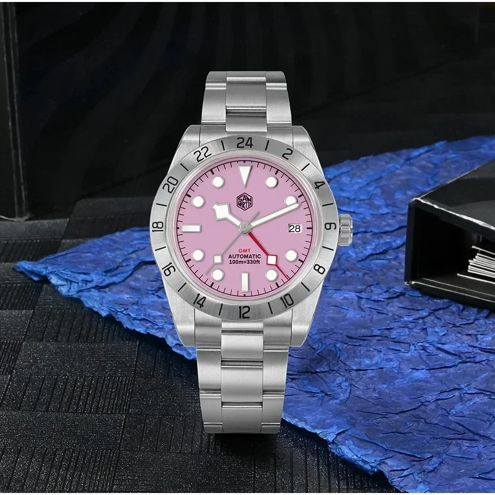 Pembe Kadran BB GMT NH34 39mm Klasik Lüks İş Erkekler İzle Otomatik Mekanik Safir Su Geçirmez Relojes