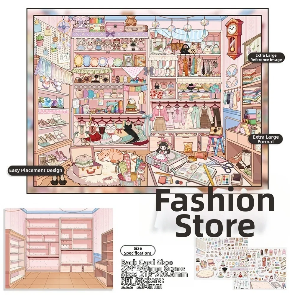 New Shop Theme 3D Scene Stickers Large Size Stationery DIY Craft Pocket Sticker PET Die Cut Stacking Stickers Children Gifts