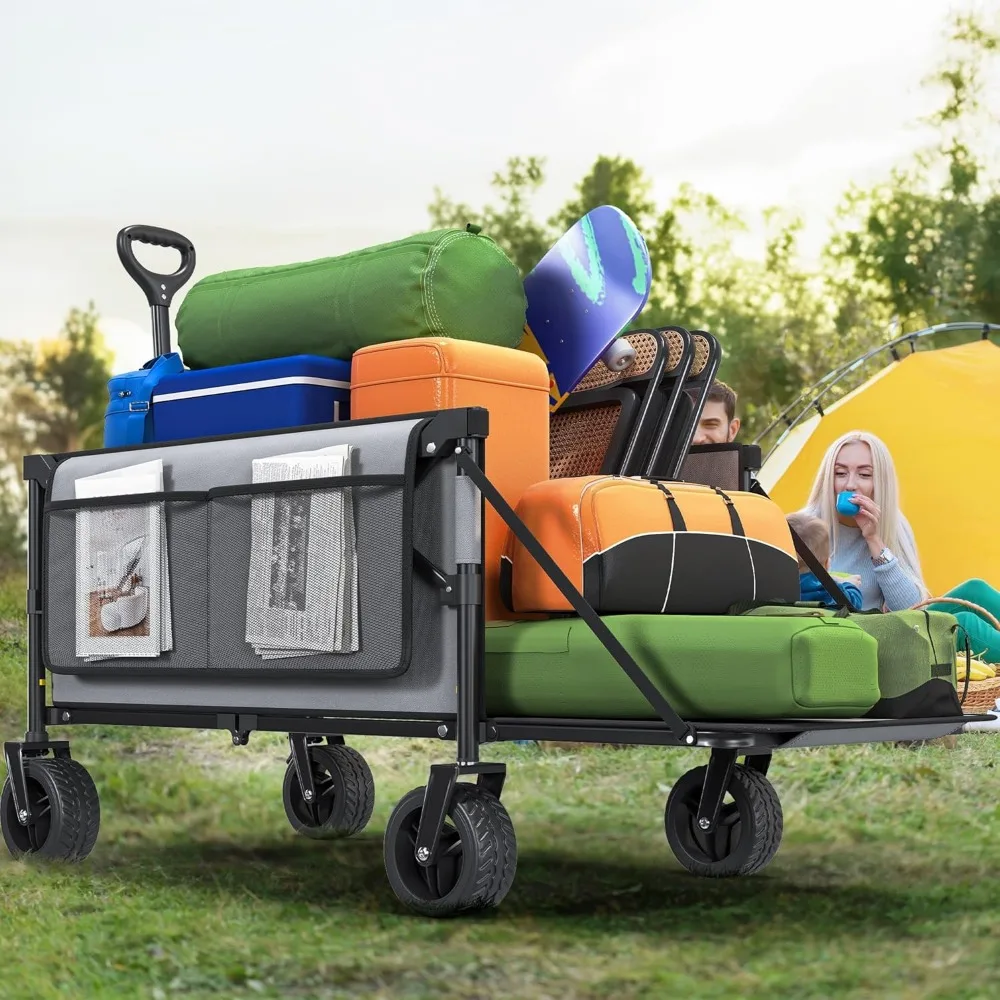 "Vagão utilitário dobrável resistente de 150l com carrinho de praia longo de 45'' e capacidade de carga de 265 libras"