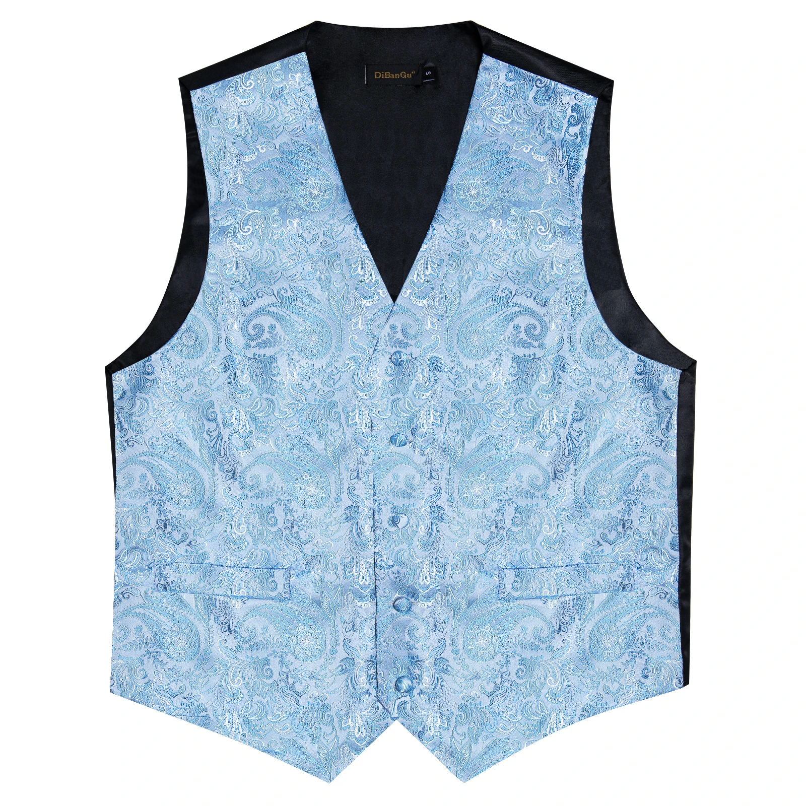 Suit Vest With Bow Tie Pocket Square Cufflinks Light Blue Black Red Paisley Luxury Wedding Prom Tuxedo Waistcoat for Men