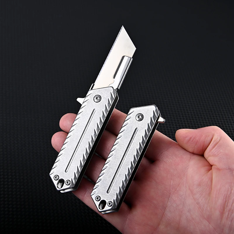 Stainless Steel Heavy-Duty Craft Knife with Replaceable Trapezoidal Blades for Unboxing, Cutting, and Wallpaper Work