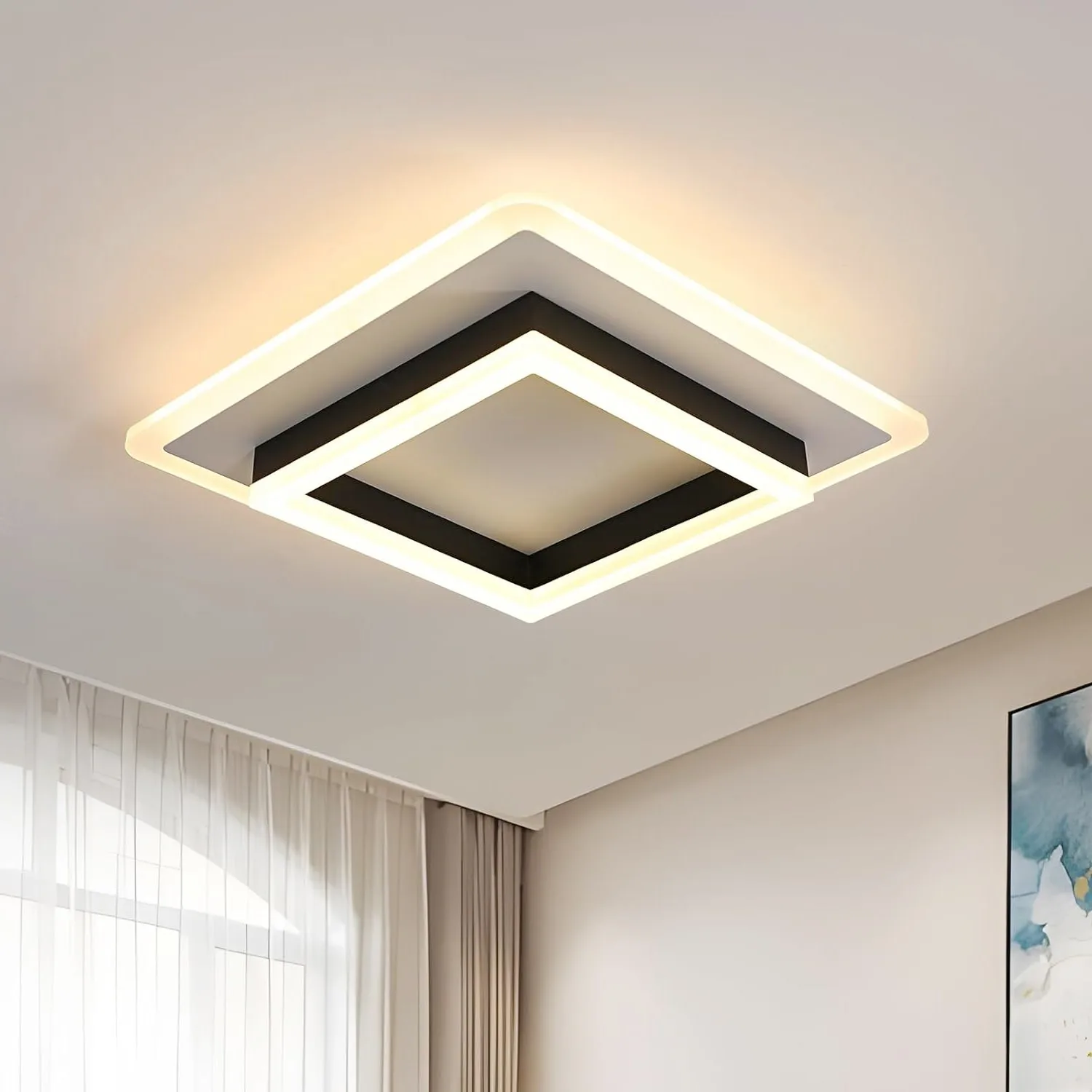 Moderne Deckenleuchten, 30 W, 3375 lm, quadratische Deckenleuchte, warmes Licht 3000 K, LED-Deckenbeleuchtung für Schlafzimmer, Wohnzimmer, Flur