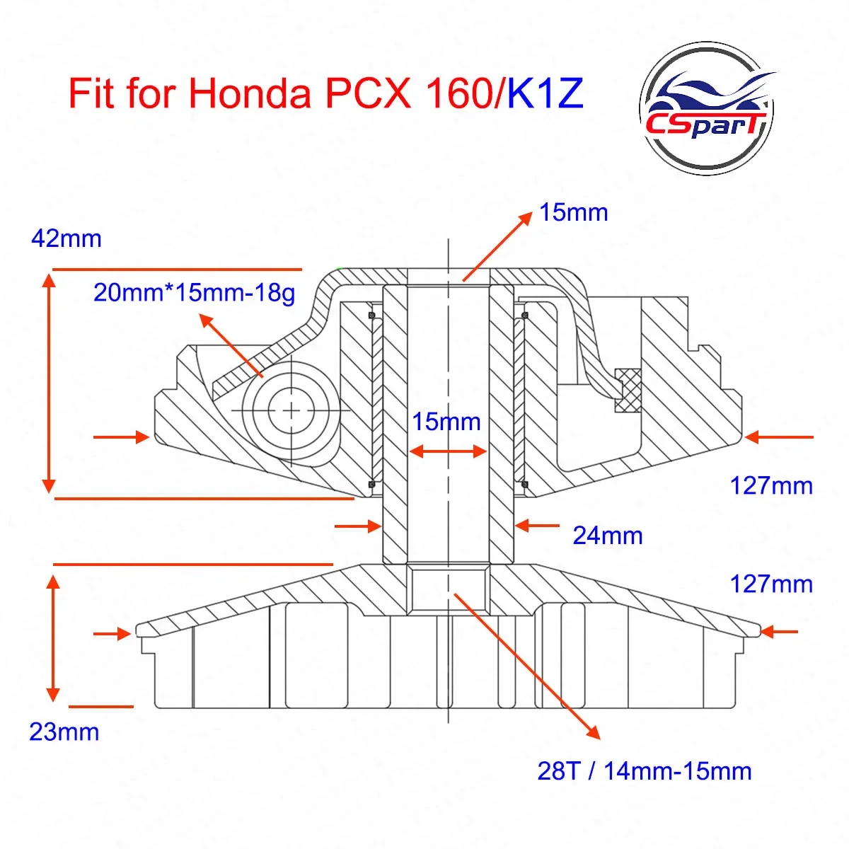 127MM 28T Variator Clutch Pulley Kit for Honda PCX160 PCX150 2021-2022 PCX 160 22110-K1Z-J10 22131-K40-F00 4T