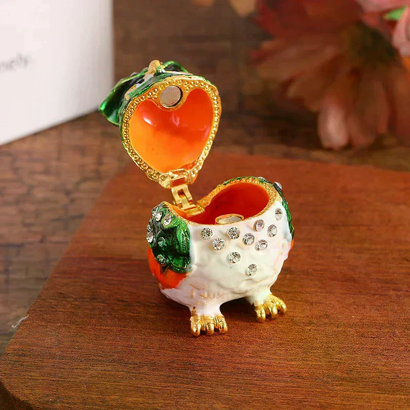 

1pc Colorful Rhinestone Owl Jewelry Box, Enamel Mini Box, Exquisite Desktop Ornament Storage Box For Jewelry Storage