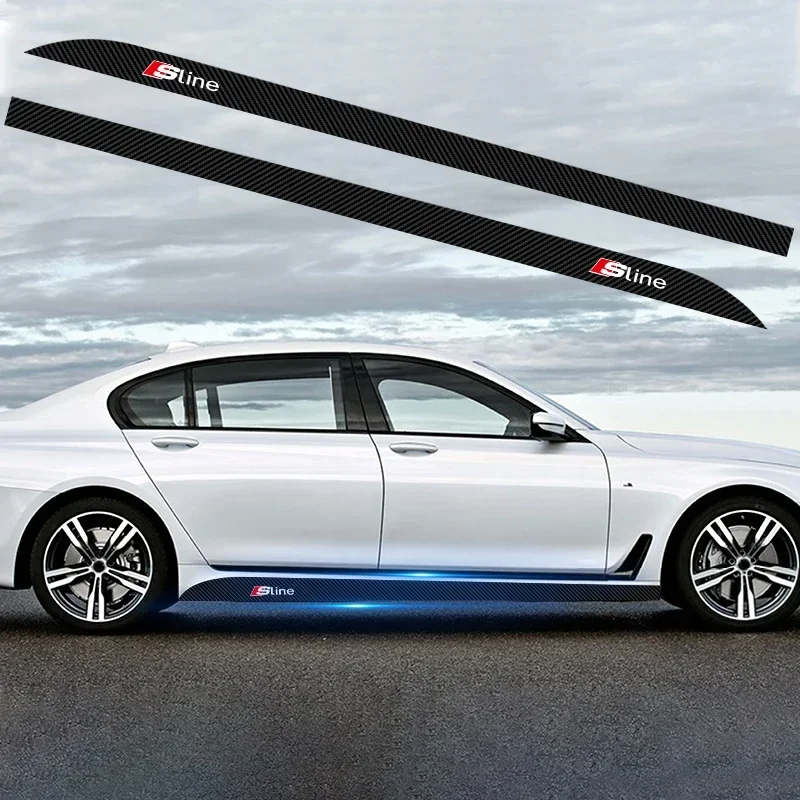 2 قطعة باب السيارة الجانب تنورة جسم السيارة ملصق مائي ألياف الكربون الفن ملصقات لأودي Sline A1 A3 A4 A5 A6 A7 A8 B5 B6 B7 B8 C5 C6 C7 D2 D3