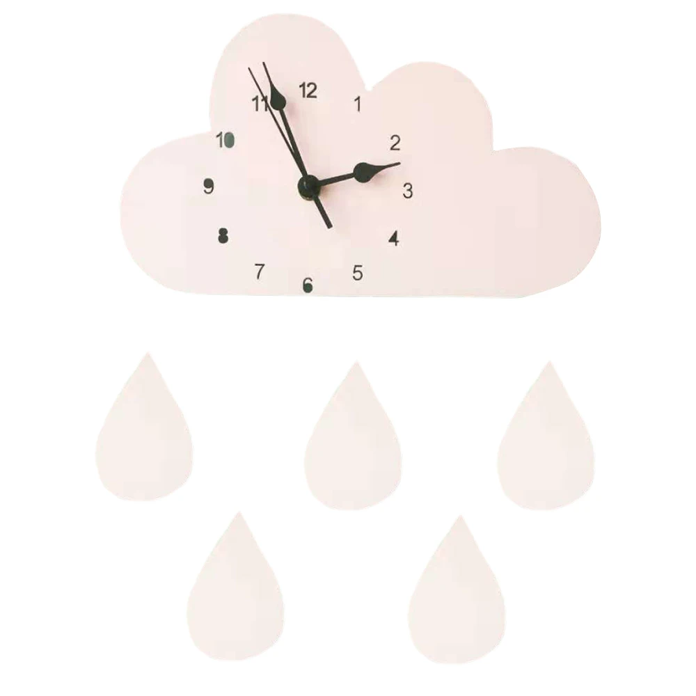 Nordic Wooden Cloud Raindrop Shaped Wall Clock Kids Room Decor Baby Gender Neutral Wall Clock Nursery Baby Best Gifts 28*16cm