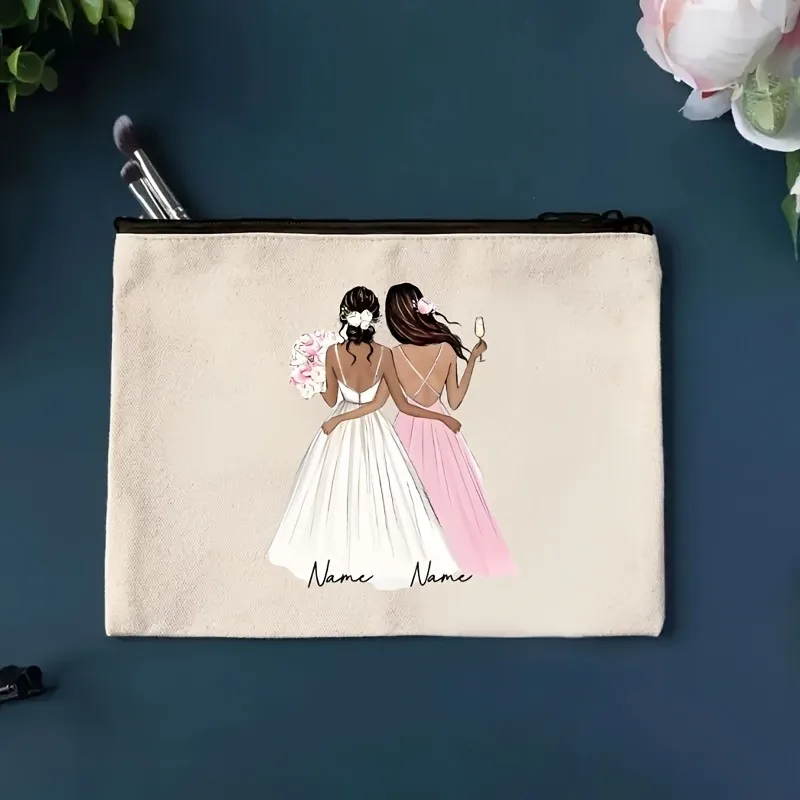 Personalized Sisters Makeup Bag Name Photo Travel Cosmetic Organizer Suitable for Toiletries Durable Zipper Pouch Portable Gift