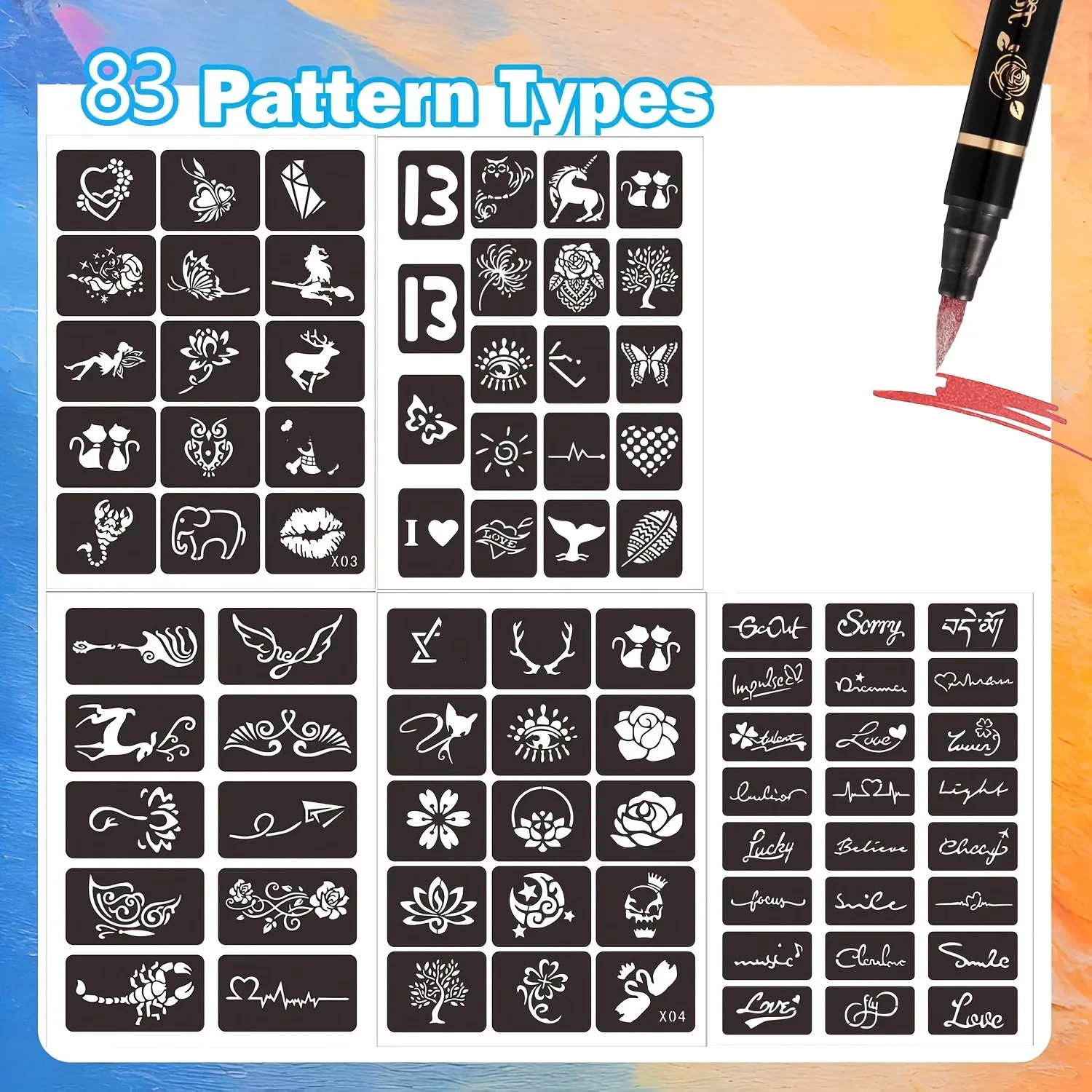Scb Set 15 Colors Temporary Tattoo Marker Pens with Stencils – BLING QUEEN