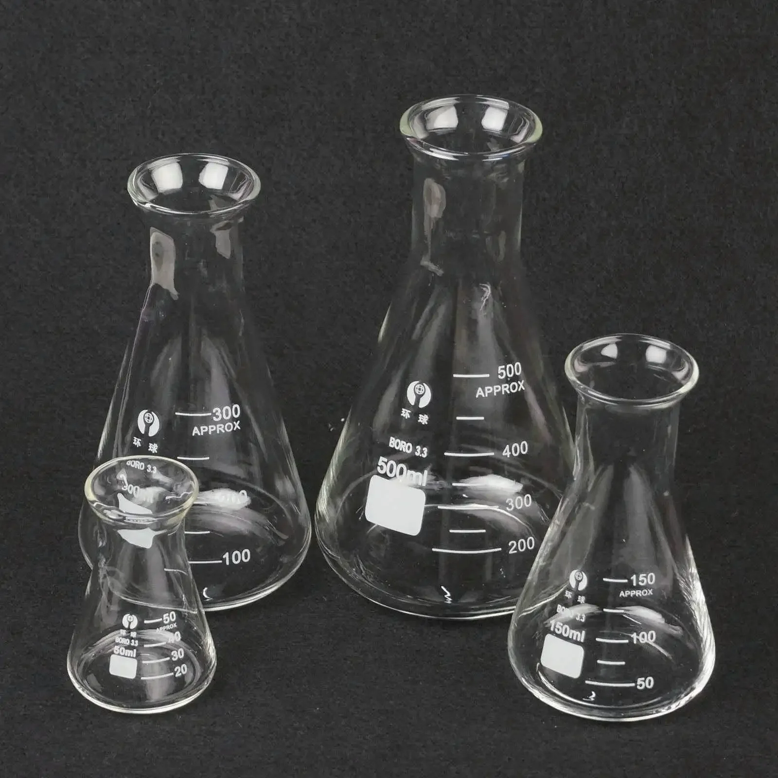 50/100/150/250/300/500/1000ml Boca de Sino de Vidro Borosilicato Cónico Erlenmeyer Laboratório