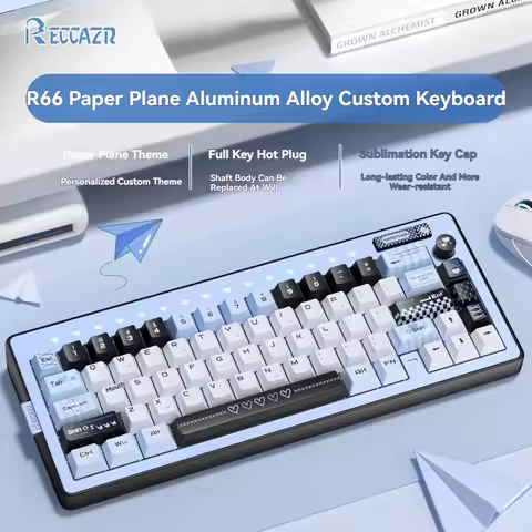NEW RECCAZR Paper Plane66 R66 Mechanical Keyboard Kit Wireless Tri-mode Gasket Hot Swap Custom Aluminum Office Gaming Keyboard