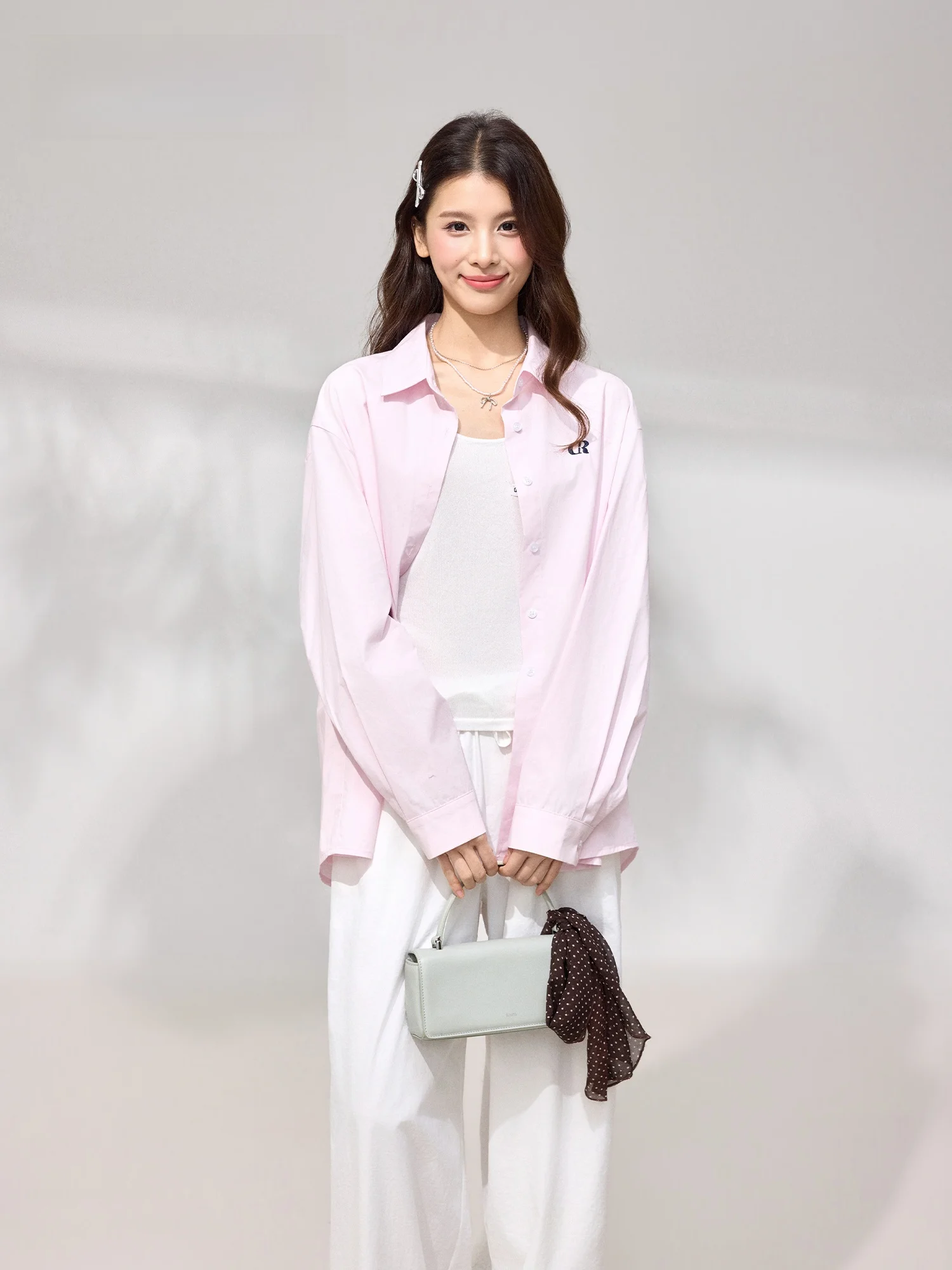 

Pink Letter Embroidery irt Women's Versatile Slimming Cotton Long Sve Spring Outerwear Casual Fit Field Space