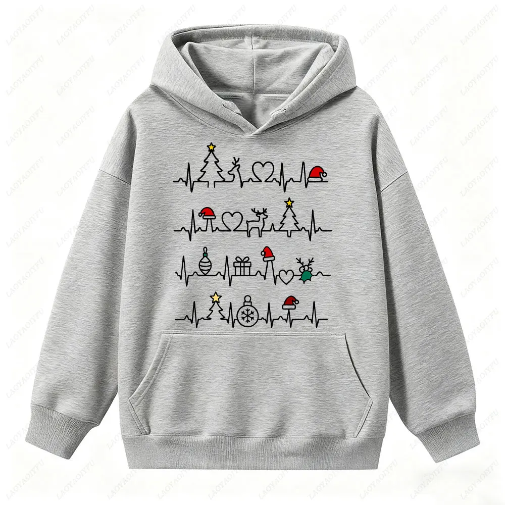 Świąteczna Śmieszna Bluza z Grafiką EKG, Świąteczne Drzewka, Czapka Świąteczna, Pulower Graficzny, Damska Męska Odzież Medyczna, Prezent, Sweter Casual