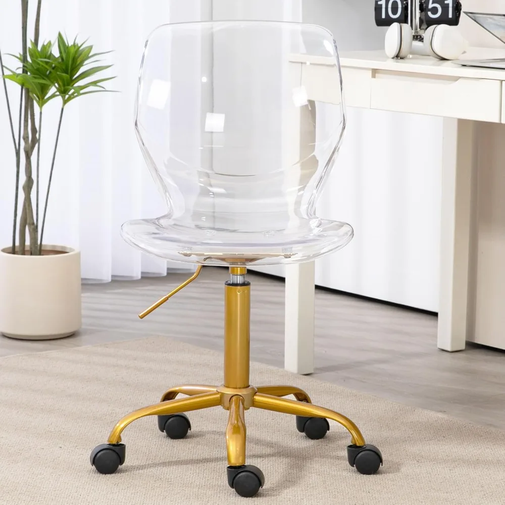 

Acrylic Clear Desk Chair, Modern Small Cute Armless Vanity Rolling Plastic Chair Home Office Lucite Ghost Curved Chairs Padded w