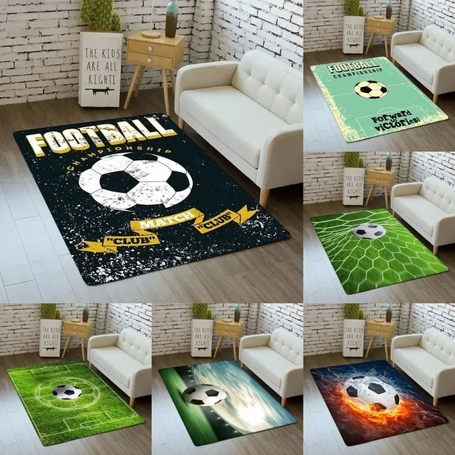 Sporty Football Pitch Floor Mat Non-Slip Washable Carpet for Living Room or Boy's Bedroom Vibrant Rug for Sofa Area Decor