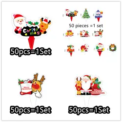 50pcs 1 Set for Sale Christmas Cake Topper Santa Elk DIY Kids Merry Christmas Party Cupcake Topper Xmas Gifts Dessert Decoration