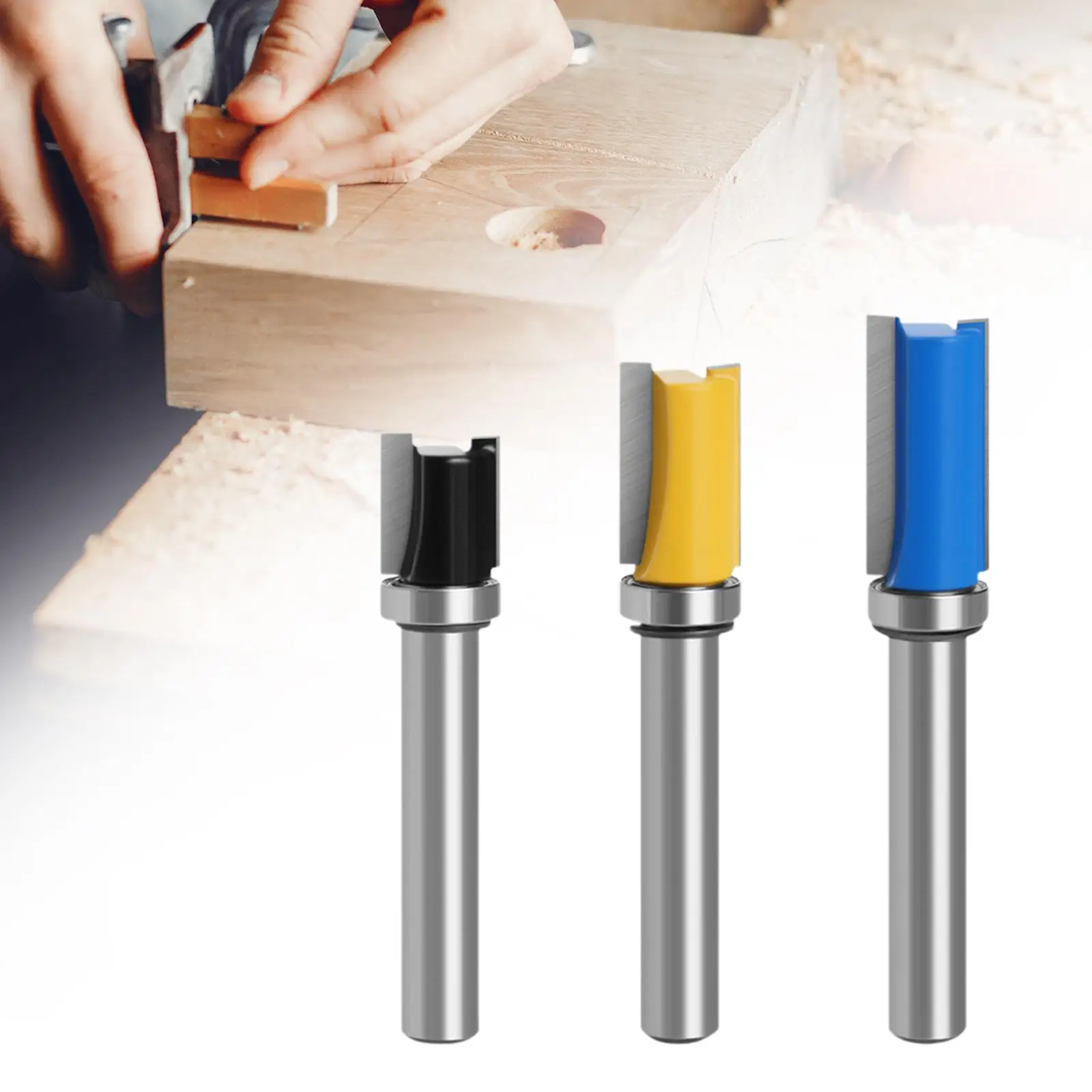 3-Piece Pattern Trimming Router Bit Set, Top Bearing Trimming Cutter,