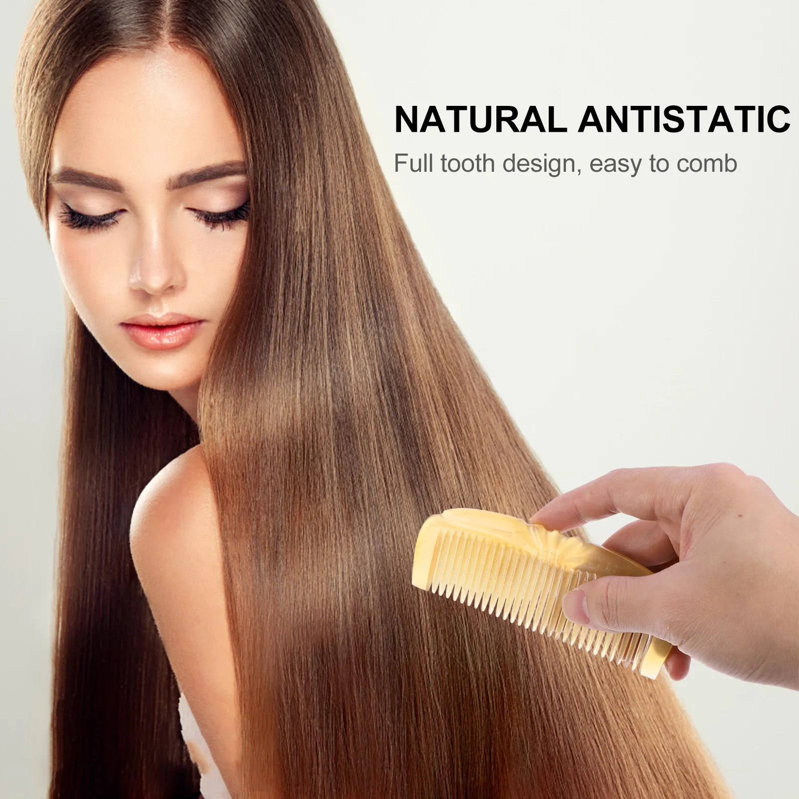 Natural Sheep Horn Comb Antistatic Vintage Massage Hair Comb Smooth Close Teeth for Head Relaxation Hair Care and Tangling