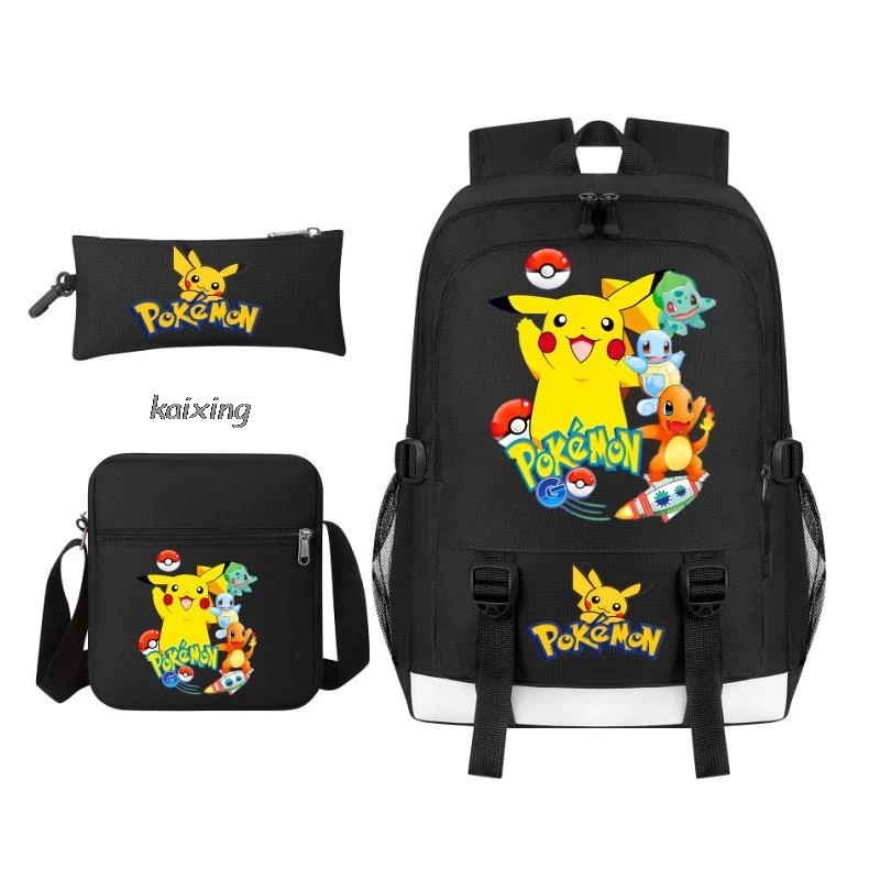 MINISO Set Pikachu Pokémon  Student Teens Boys Girls Schoolbag Colorful Backpack With Shoulder Bag Teenager Women School Bookbag