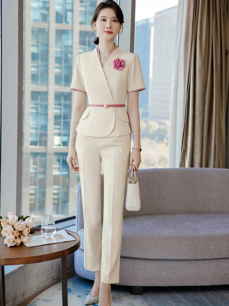 

High-End Beauty Salon Beautician Work Clothes Summer Fashion Temperament Goddess Style Hotel Front Desk Formal Wear Jewelry Shop