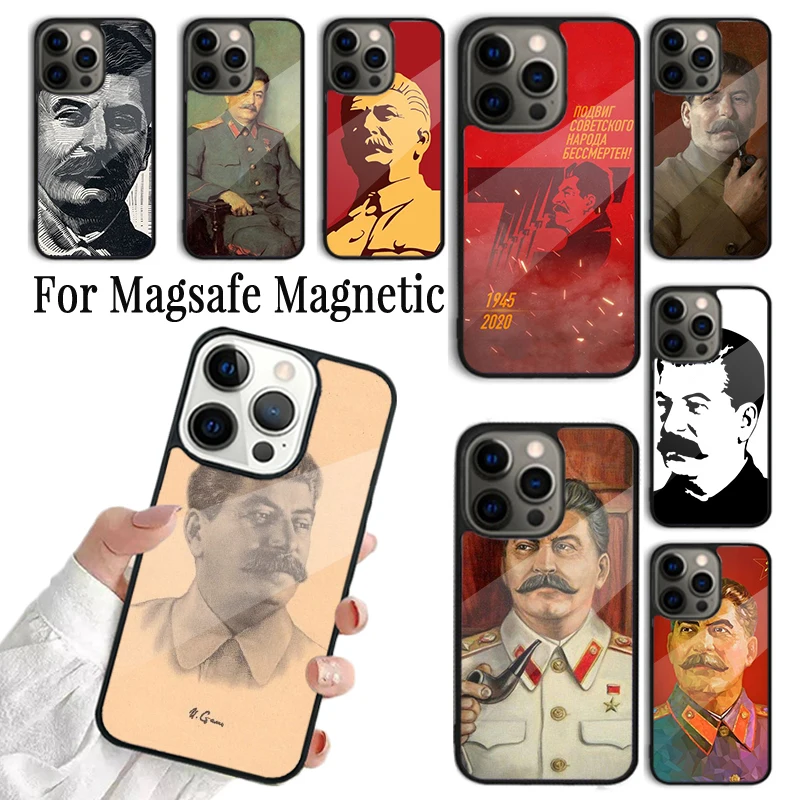 Coque Phone Case For iPhone 16 15 14 13 12 11 Pro Max Plus Magsafe Magnetic Wireless Charging Cover Russian Commander Stalin