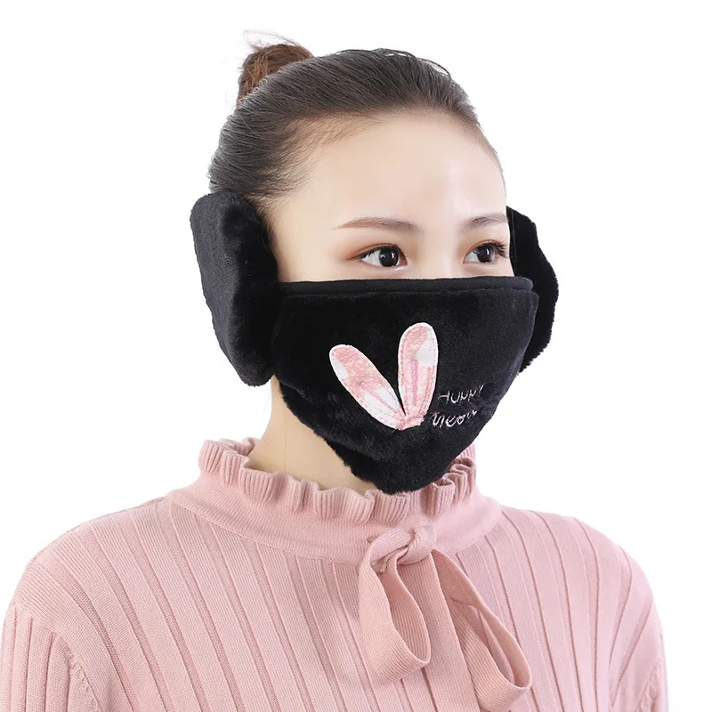 Masker Kucing Kartun Penutup Telinga Pelindung Dingin Hangat Olahraga Berkendara Luar Ruangan Penutup Telinga Tahan Angin Wanita Imut Mewah Tebal Musim Gugur Musim Dingin