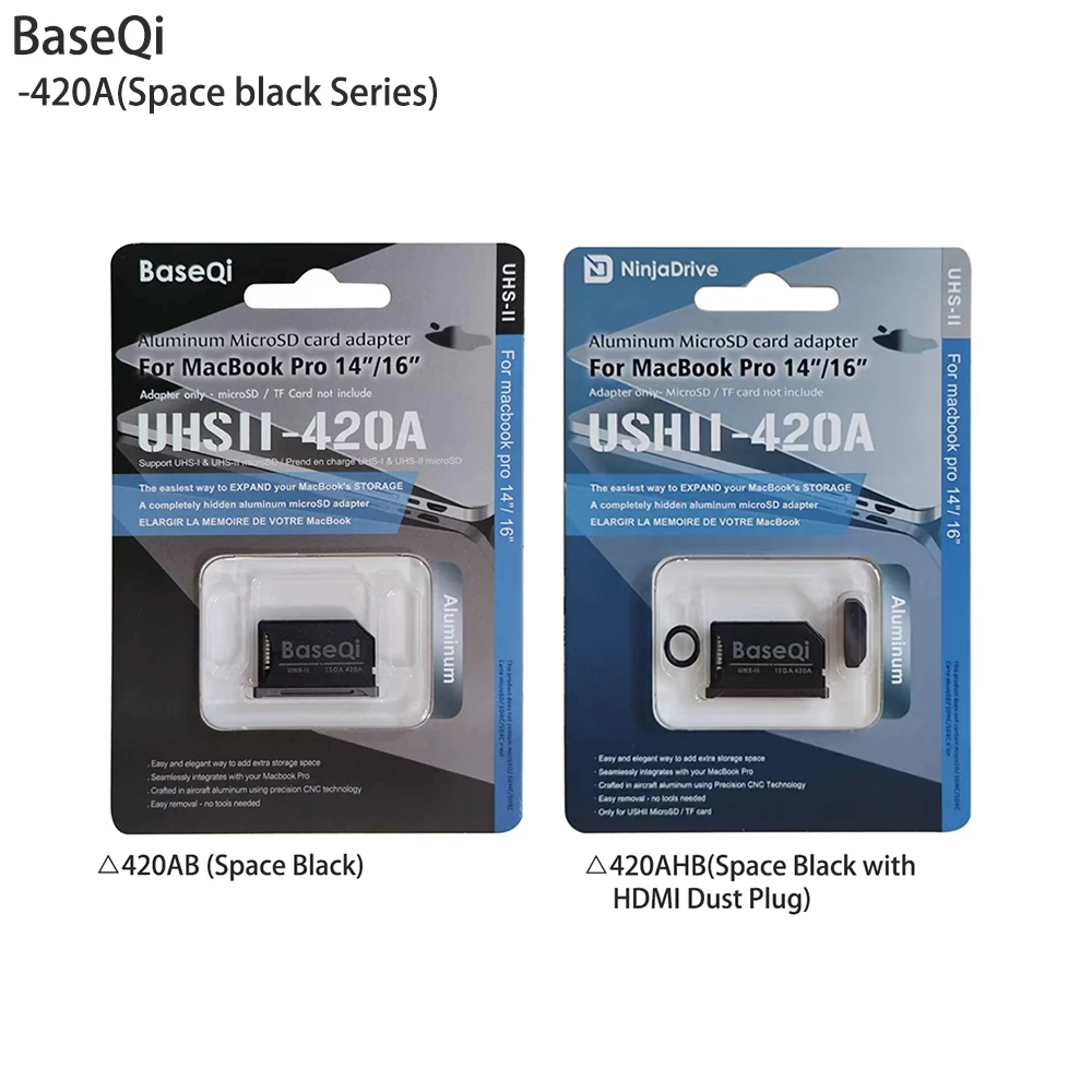 BaseQi For MacBook Pro 14inch16inch M1/M2/M3/M4/M5 2025 Microsd Card Adapter 420AB 420AHB Space Black Color Aluminum Card Reader