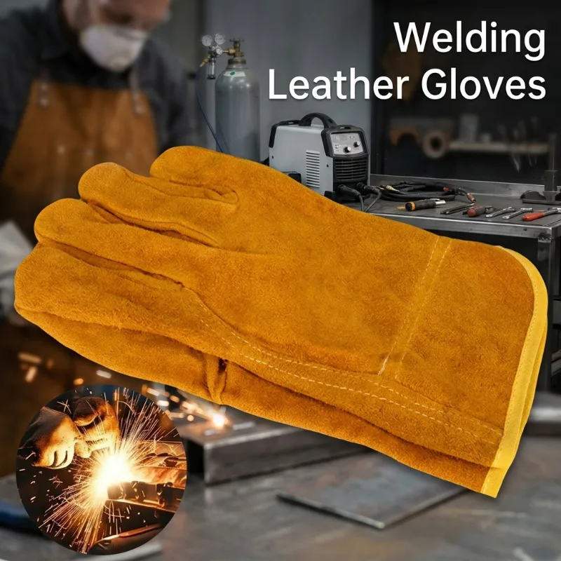 

Sheepskin Leather Work Gloves, Welding Safety Protection, Wear-Resistant for Garden Sports Motorcycle Driving