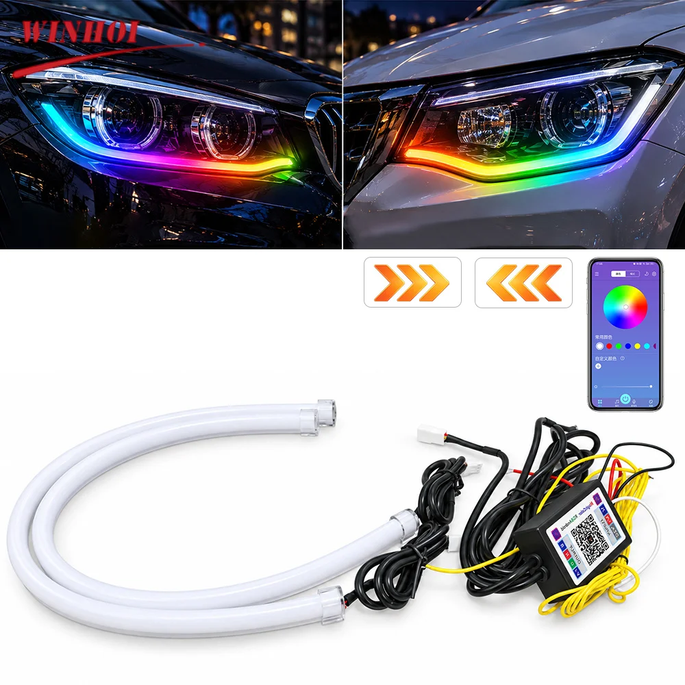 Updated Sequential Drl Automotive Headlight Led Strip 30cm/45cm/60cm/75cm Flexible Silicone Tube LED Car Strip with Turn Signal