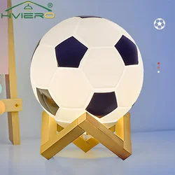 Football Night Light USB Warm White LED Circular Solid Wood Glass Small Table Lamp Bedsid Bedroom Study Decoration Illumination