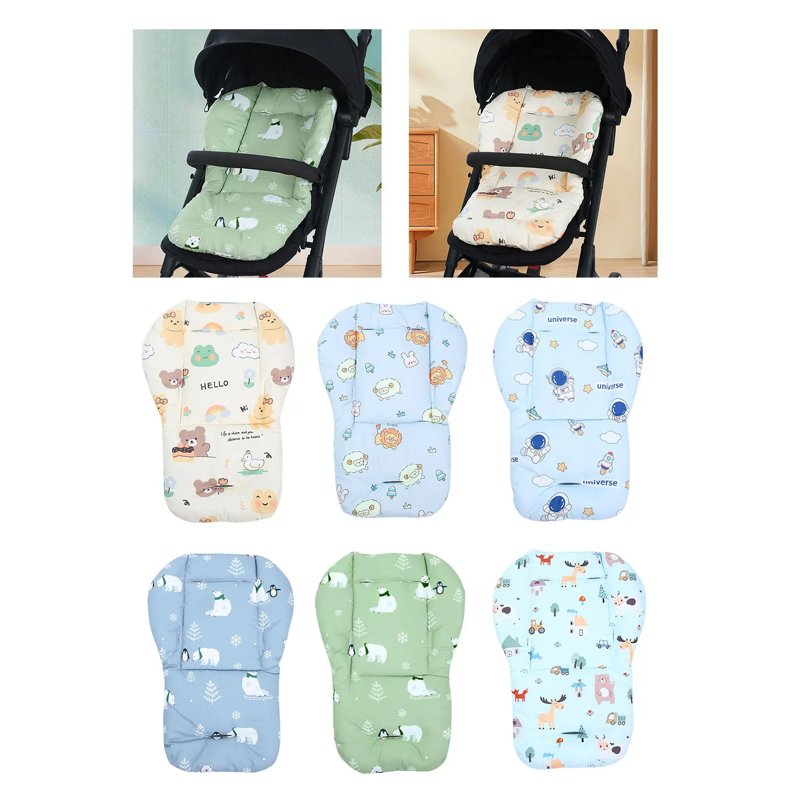 B2EB Baby Strollers Cushion Toddlers Pushchair Liner with Cartoon Pattern Pad