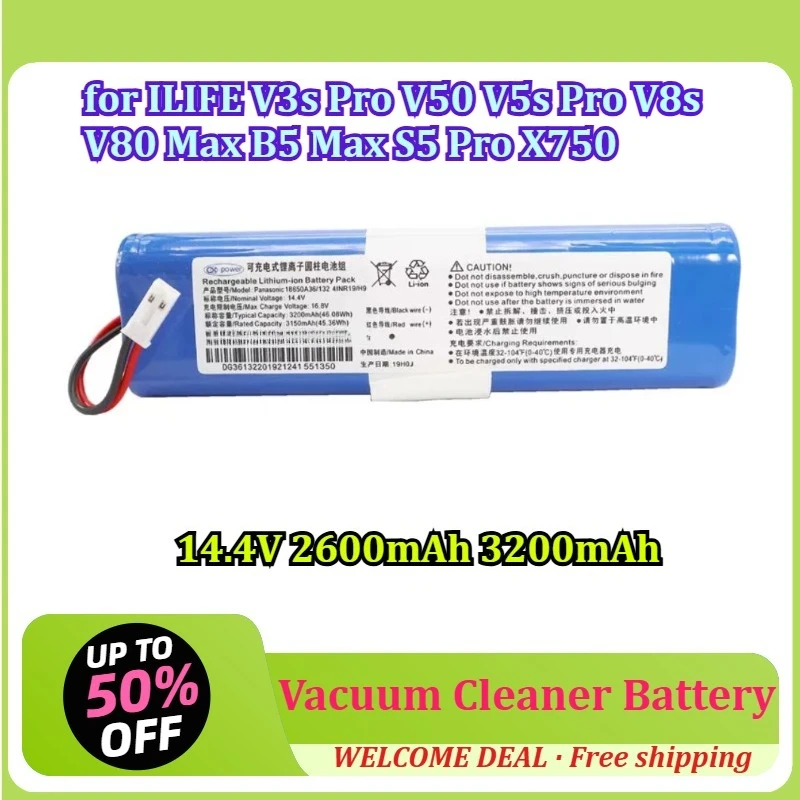 for ILIFE V3s Pro V50 V5s Pro V8s V80 Max B5 Max S5 Pro X750 14.4V 2600mAh 3200mAh Robot Vacuum